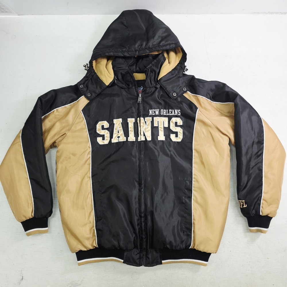 New Orleans Saints NFL Hooded Full Zip Puffer Jacket Quilted Fleece Lining Sz L